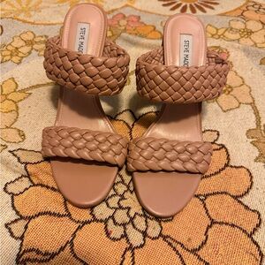 Steve Madden Braided Double-Strap Slide Heels in Nude Tan